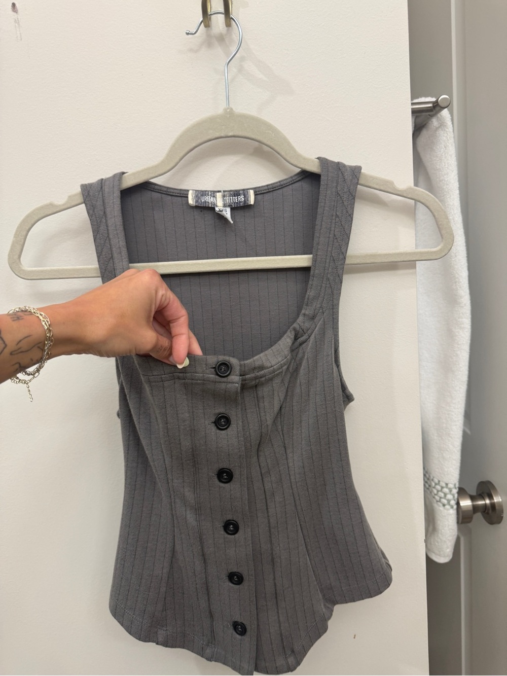 Urban Outfitters Gray Ribbed Button-Front Tank
